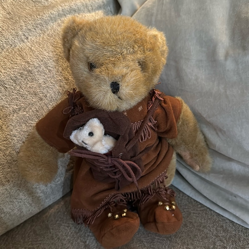 Plush Native American Teddy‎ Bear Papoose Baby Fringe Garb Moccasins